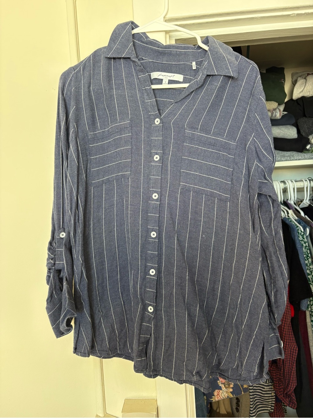 Foxcroft Navy Blue Pinstripe Button-Down Shirt